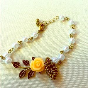 Pearl Flower and Pine-cone charm bracelet